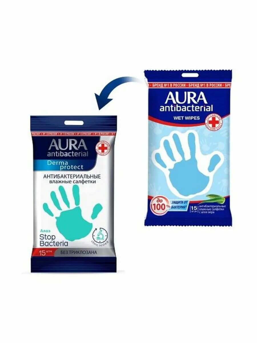 Салфетки влажные Derma Protect Antibacterial Алоэ, 15 шт.