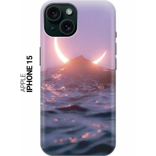 фото Силиконовый чехол на apple iphone 15 / эпл айфон 15 с рисунком "месяц и море" slvgo