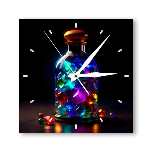 Настенные часы, 30см х 30см/ Большие кварцевые бесшумные интерьерные часы с принтом/ Легкие часы-картина на стену/, в бутылке кристаллы