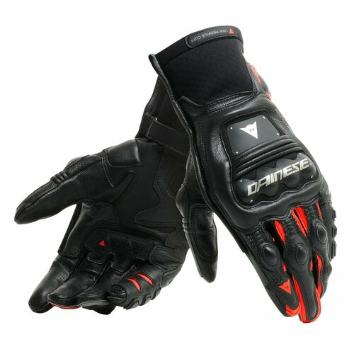 Мотоперчатки мужские кожаные короткие Dainese STEEL-PRO IN GLOVES Black/Fluo-Red, L