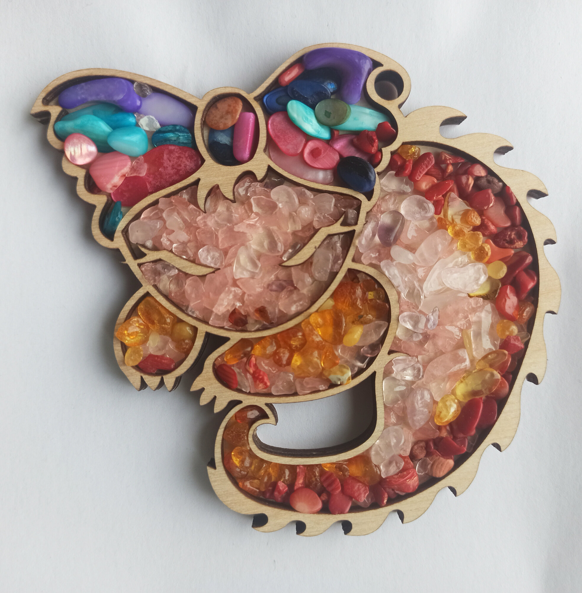 Набор для творчества, мозаика "Соня" 9х10 см. серия "Волшебные Драконы"; балтийский янтарь, коралл, розовый кварц, перламутр