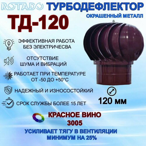 Турбодефлектор ROTADO ТД-120, окрашенный металл, красный (3005)