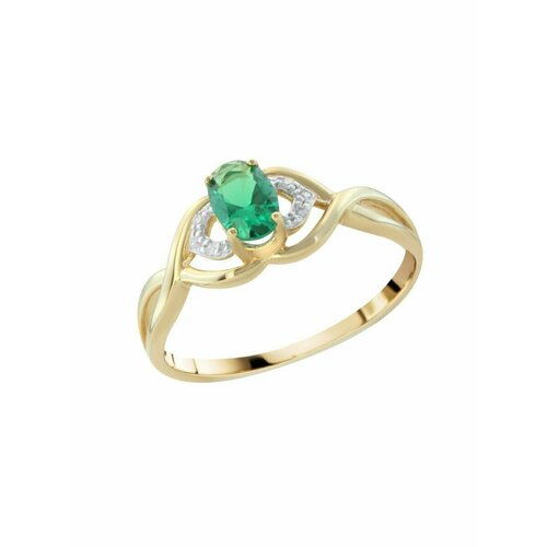 фото Кольцо valtera, красное золото, 585 проба, бриллиант, изумруд синтетический, золотой, зеленый