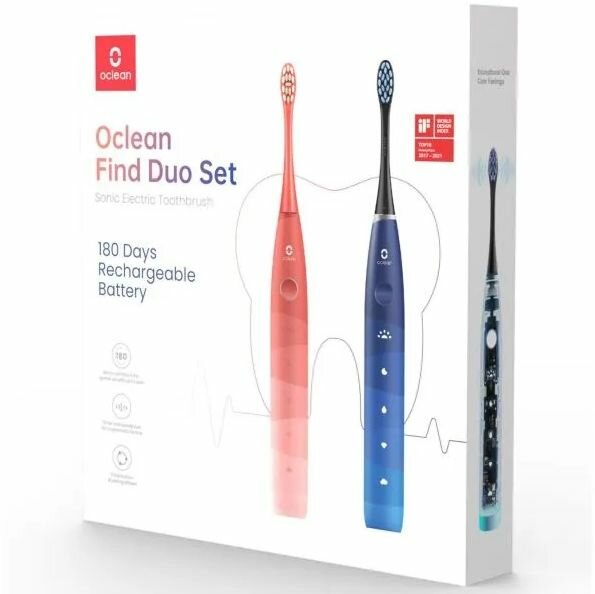 Набор электрических зубных щеток OCLEAN Find Duo Set F5002 насадки для щётки: 2шт, цвет: красный и синий [c01000545]