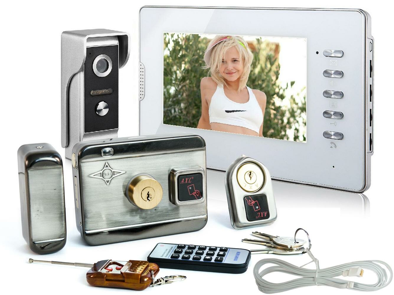 фото Комплект домофон и электромеханический замок ЕП-7300-W + Anxing Lock-AX 066 (I32756KO) - домофон и замок для калитки