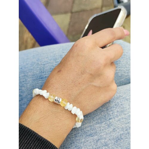 фото Браслет, цитрин, агат, размер 16 см, белый hrustalek