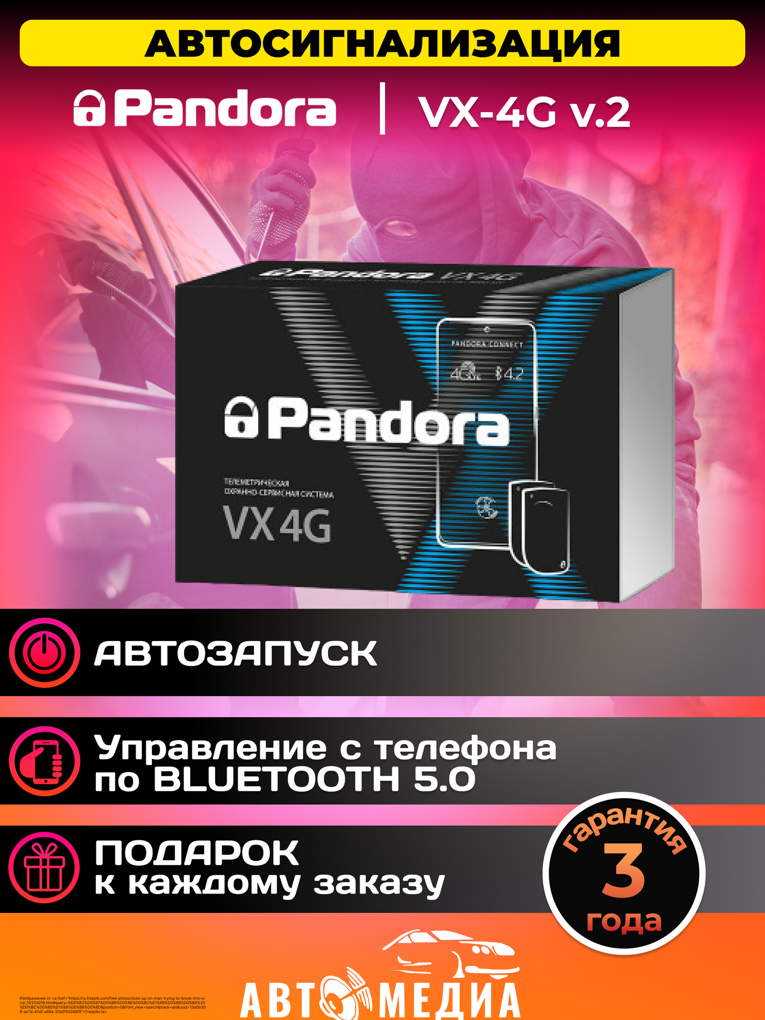 Автосигнализация Pandora VX-4G