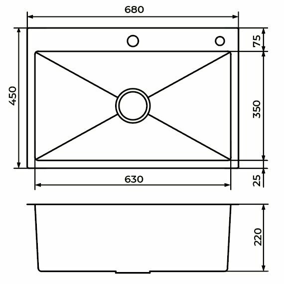 Кухонная мойка Premial 680*450 мм Display из нержавеющей стали 3 мм, прямоугольная, цвет Graphite - фотография № 3