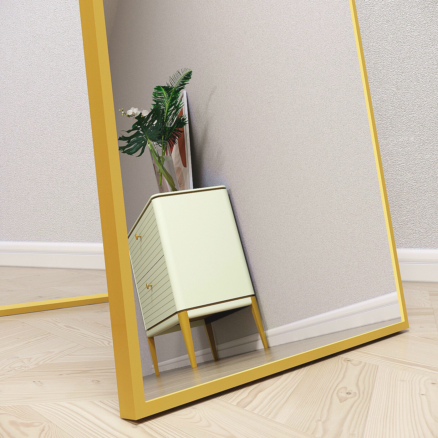 Зеркало напольное в алюминиевой раме ONE MARKET , 160х45 см. Золото - фотография № 5