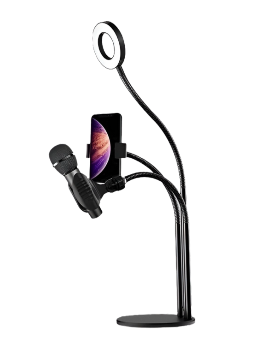 Кольцевая led лампа светодиодная настольная со штативом и микрофоном
