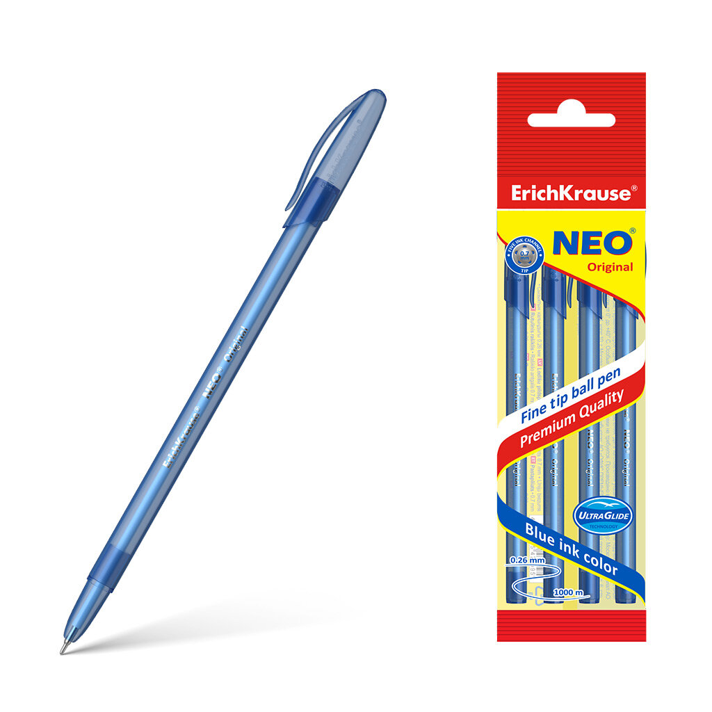 Ручка Erich Krause Neo Original шариковая синяя 0.7мм 4шт ErichKrause - фото №2