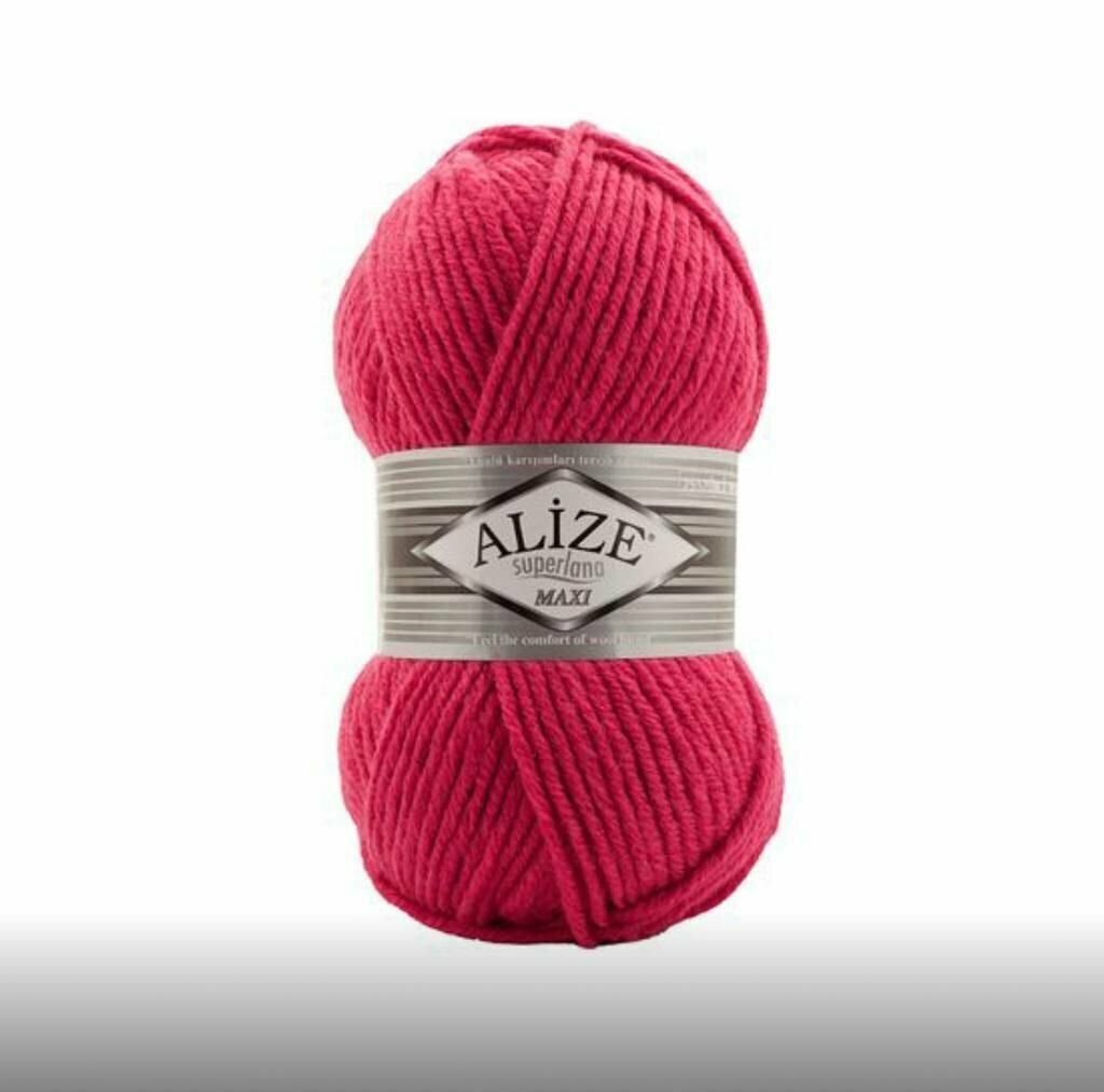 Пряжа для вязания ALIZE SUPERLANA MAXI, цвет: 798 фуксия; 1 моток, состав: 25% шерсть, 75% акрил, вес мотка: 100 г, длина мотка: 100 м