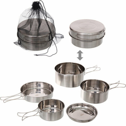 Набор посуды походной 5предметов (2котелка, 2ковша , тарелка) малый набор походной посуды для туризма походов путешествий кемпингов рыбалки охоты выживания пикника на 1 2 персоны