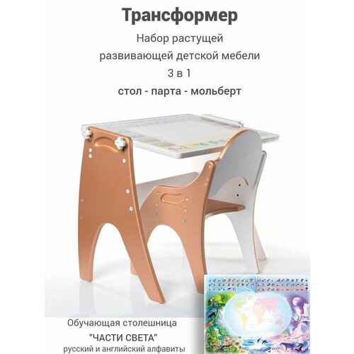 Детский стол и стул Tech kids Части света персиковый