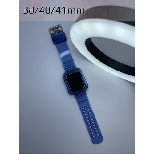 Силиконовый ремешок для Apple Watch 38mm 40mm 41mm, защитный чехол для эйпл вотч серии 1-9 SE SE2; синий