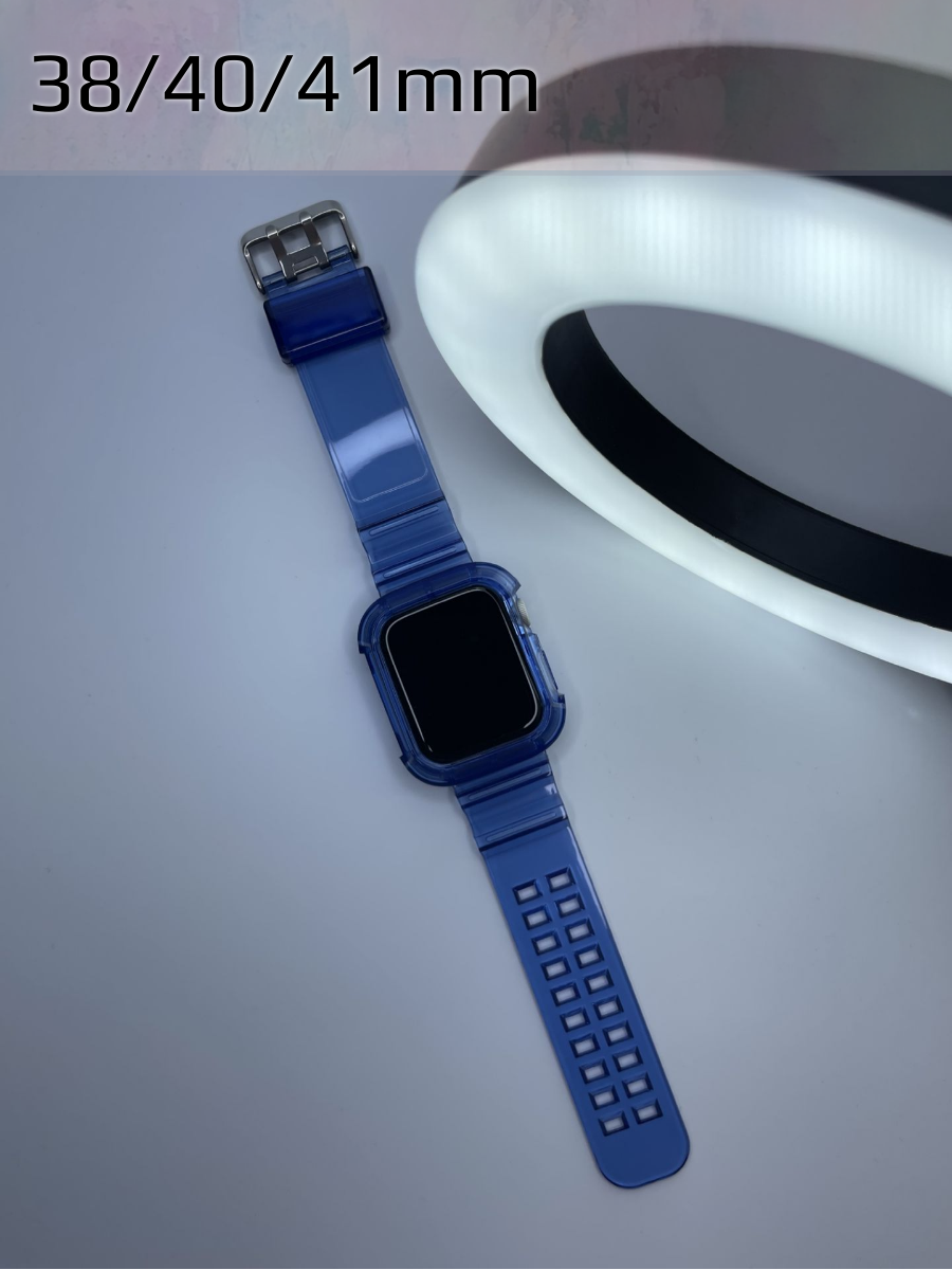 фото Силиконовый ремешок для Apple Watch 38mm 40mm 41mm, защитный чехол для эйпл вотч серии 1-9 SE SE2; черный