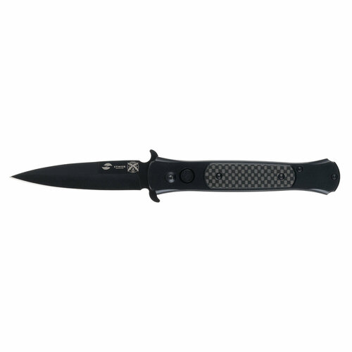 фото Нож складной stinger с клипом, клинок 87 мм черного цвета, черная рукоять из нержавеющей стали и карбона, в нейлоновом чехле fk-h126