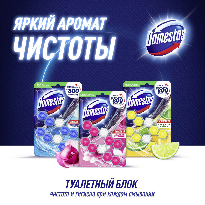 Блок для унитаза Domestos POWER 5 DUO Ледяная магнолия 2х55гр на . - фотография № 13