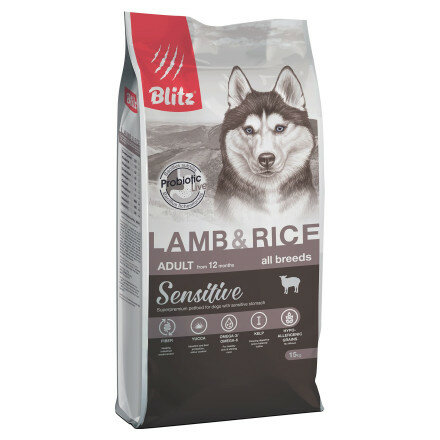 Сухой корм для собак Blitz Sensitive Adult Lamb & Rice ягненок с рисом , 15 кг