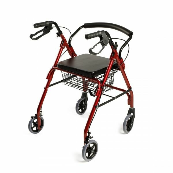 Ходунки-роллаторы ЮКИ XR 202 с ручным тормозом прогулочные складные медицинские для взрослых, пожилых и инвалидов после травмы, инсульта, с мягким сиденьем и корзиной, 4 колеса