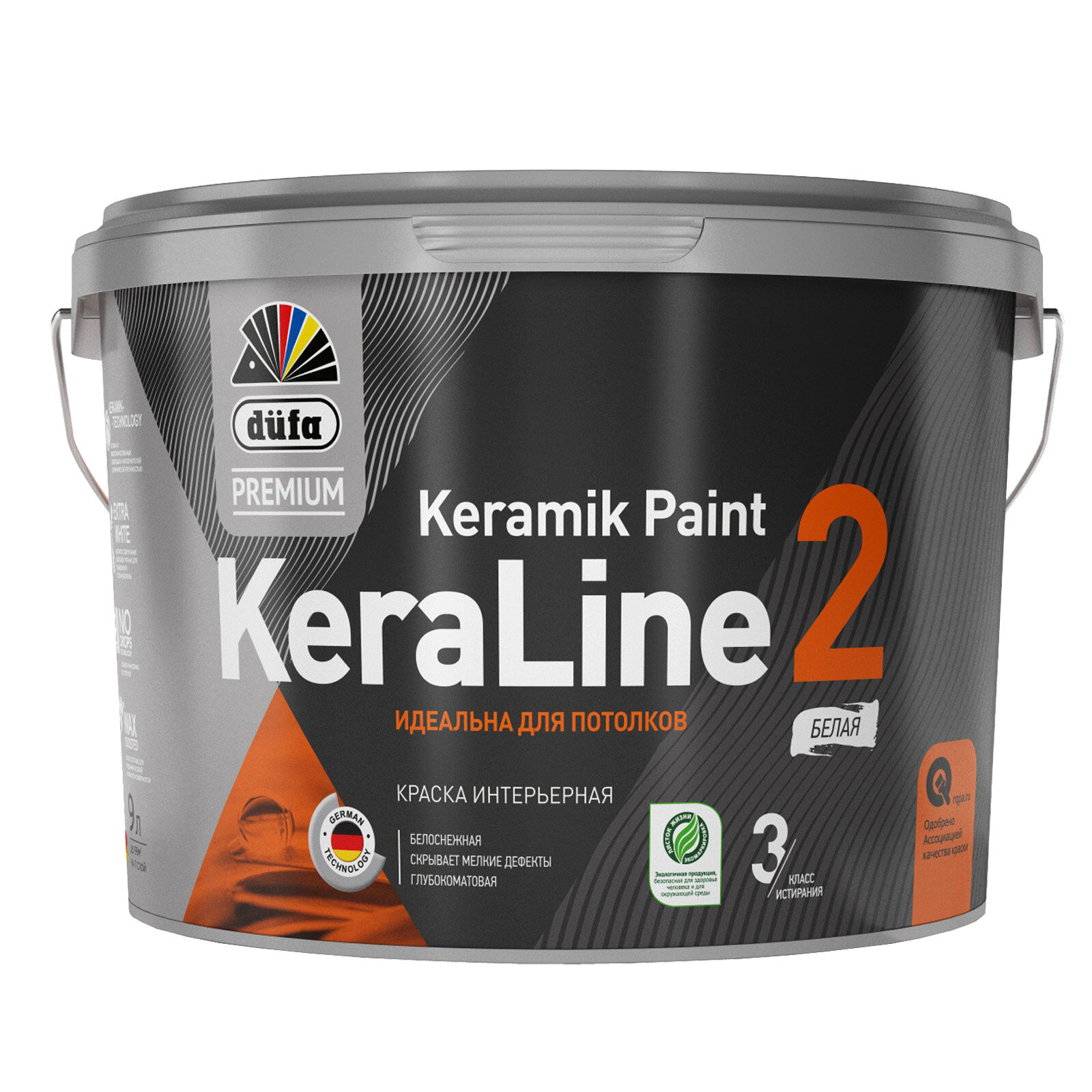 Краска для потолков Dufa Premium KeraLine Keramik Paint 2 глубокоматовая белая база 1 0,9 л.