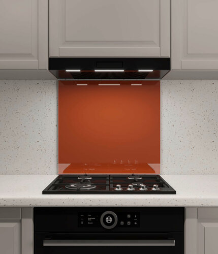 Изображение товара Защитный экран Normand из закаленного стекла 4 мм на кухню, фартук от брызг для плиты; 800х500 мм, RAL 2001