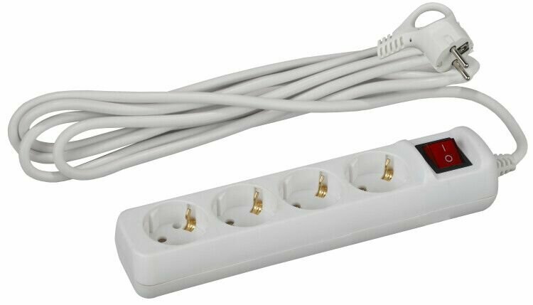 фото Удлинитель 4-мест. 3м 2Р+Е с выкл. бел. 16А (ПВС 3x1,0) ЭРА