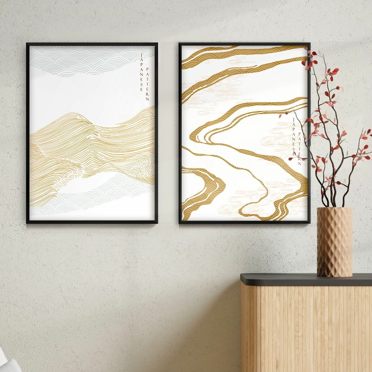 Постер 2 шт 30х40 без рамки "Абстракция волны японская живопись" набор картин для интерьера