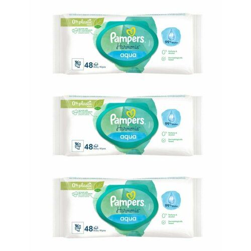 фото Pampers влажные салфетки для детей aqua pure, 48 шт, 3 уп