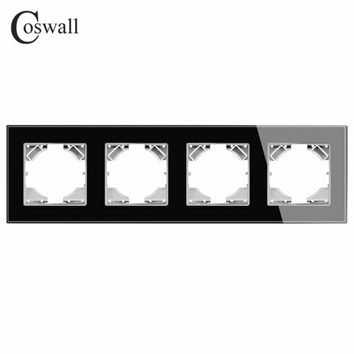 Рамка Coswall для розеток и выключателей, 4 пост, закаленное стекло, чорного цвет