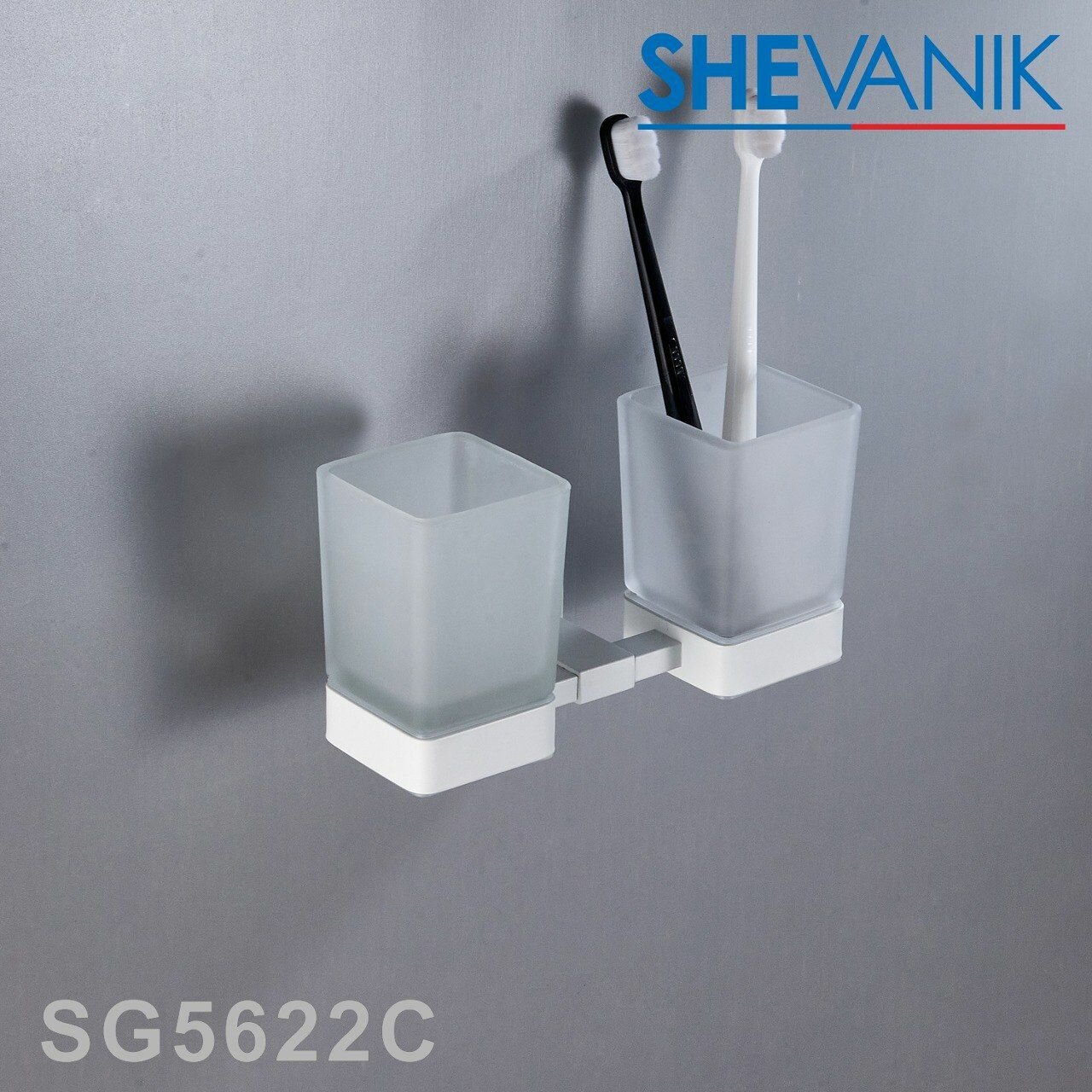Двойной стакан для ванной Shevanik с держателем SG5622C белый