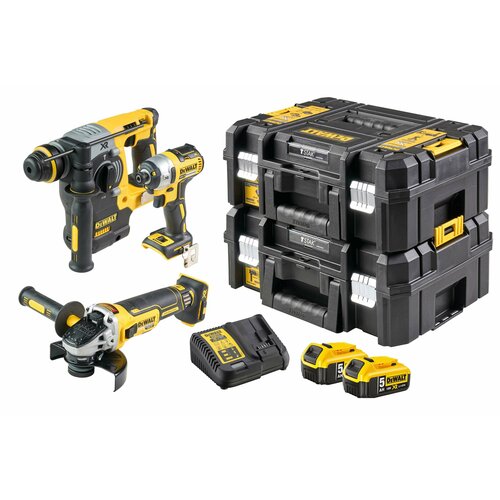 Набор аккумуляторный DEWALT перфоратор DCH273 ударный шуруповерт DCF887 УШМ DCG405 с 2 АКБ 5 Ач и ЗУ в двух кейсах TSTAK DCK305P2T 12030700₽
