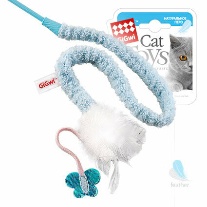 Дразнилка для кошек GiGwi Cat Toys на стеке с пером (75112), голубой/белый, 1шт.