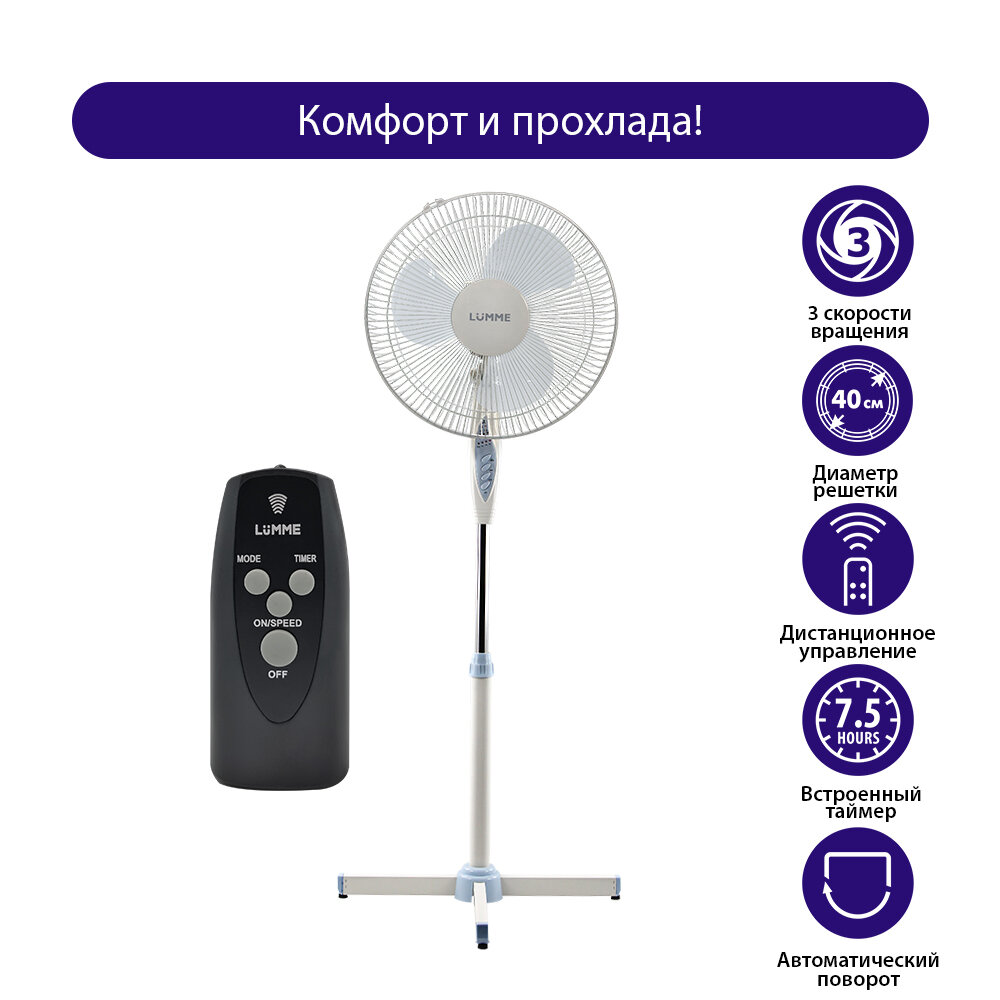 фото Напольный вентилятор с пультом ДУ LUMME LU-FN103 белый/голубой