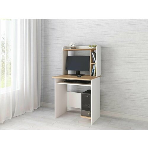 Компьютерный стол "Грета-1", Белый / Крафт золотой белый, светлый, коричневый