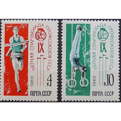 Почтовые марки СССР 1969г. IX Спартакиада профсоюзов Бег, Спорт MNH