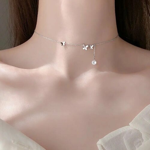 фото Чокер чокер бабочка, циркон, серебряный minimalism jewellery