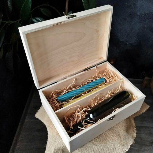 Ящик деревянный подарочный с перегородкой, шкатулка деревянная заготовка, коробка подарочная с крышкой ящик деревянный для хранения коробка из дерева 35х25х13 см eco life wood