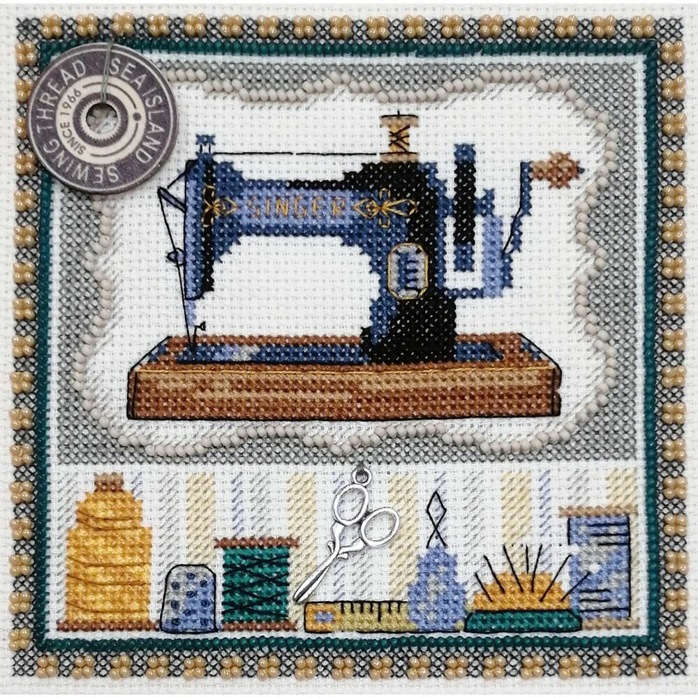Набор для вышивания марья искусница "Швейная машинка", канва, мулине