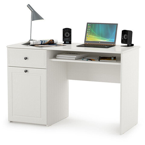 фото КР100 Роуз 12.148 Стол письменный, цвет ЛДСП белый(тиснение Поры дерева)/МДФ ясень ваниль