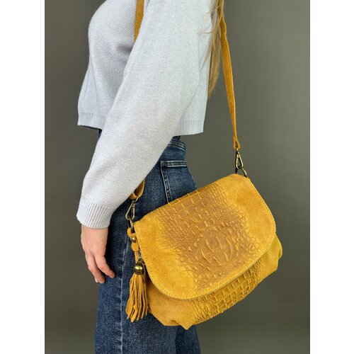 фото Сумка кросс-боди sefaro, фактура под рептилию, горчичный