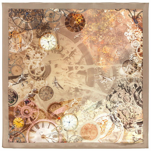 фото Платок павловопосадская платочная мануфактура,89х89 см, бежевый, коричневый