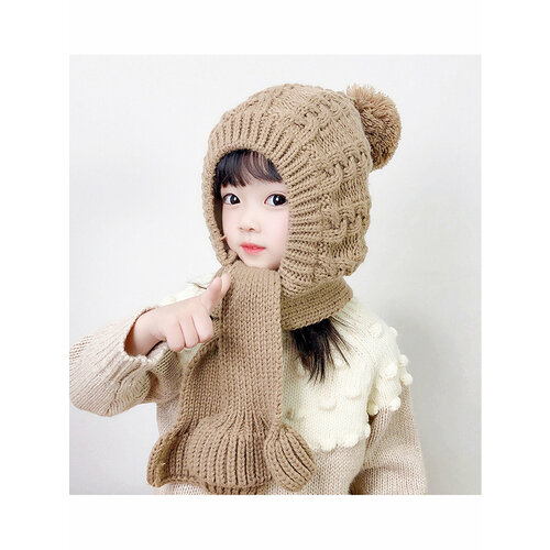 фото Шапка ушанка шапка с шарфом, размер 44-54, хаки шапка невидимка