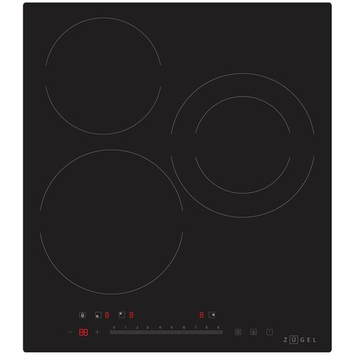 Варочная панель электрическая Zugel ZEH451B, мощность 5000 Вт, таймер 99 мин, двухконтурная конфорка, защитная блокировка, черная