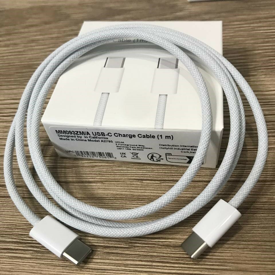 Плетеный кабель Type-C для iPhone 15 Pro Max Pro Plus 1 метр белый