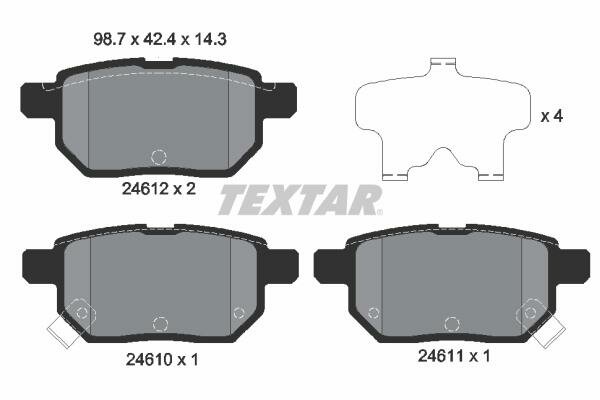 Комплект тормозных колодок, зад, ASTON MARTIN, Subaru, Toyota, Toyota (FAW), CYGNET, 2461001 textar 1шт