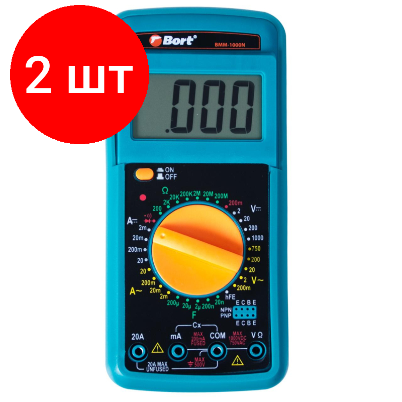 Комплект 2 штук, Мультитестер BORT BMM-1000N (91271143)