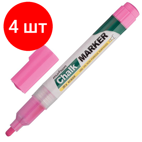 Комплект 4 штук, Маркер меловой MunHwa, CM-10, розовый, 3мм маркер меловой munhwa розовый 3 мм