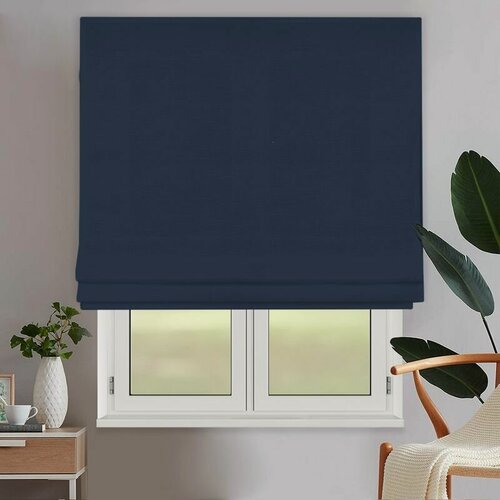 Изображение товара Римская штора OLEXDECO "Монро" Blackout (Dim-out) Тёмно-лазурный 140х170 см, с цепочным карнизом (Мадрид чёрный)