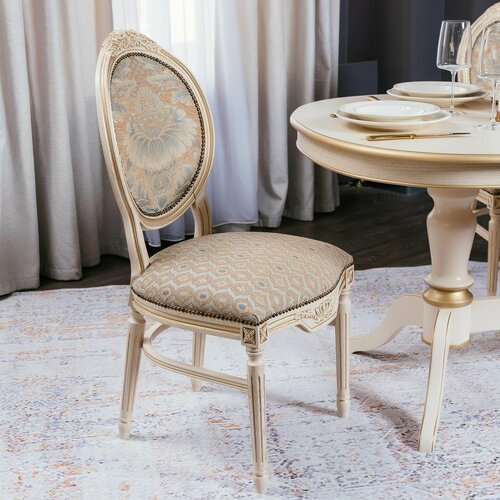 Стул деревянный Венеция для кухни с мягким сиденьем со спинкой для дома для дачи классический из массива дуба бежевый золотой серый слоновая кость золотая патина 32382₽